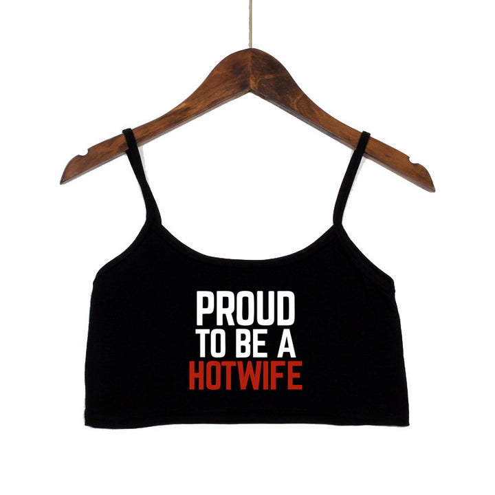 Dame Crop-Top med moderne skrifter og justerbare stropper Skjora