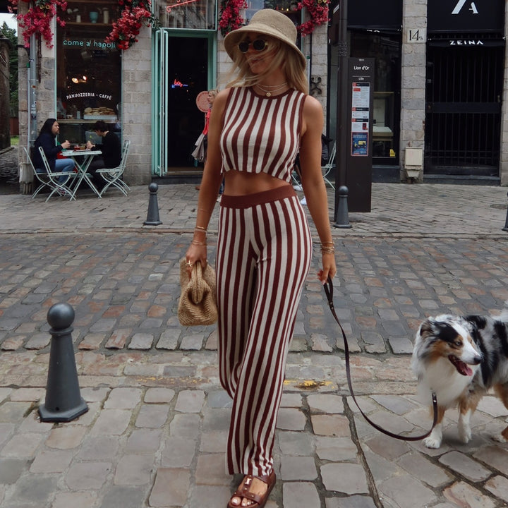Dame casual jumpsuit med stripete design og høy midje Skjora