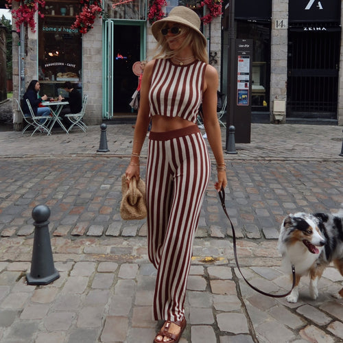 Dame casual jumpsuit med stripete design og høy midje Skjora