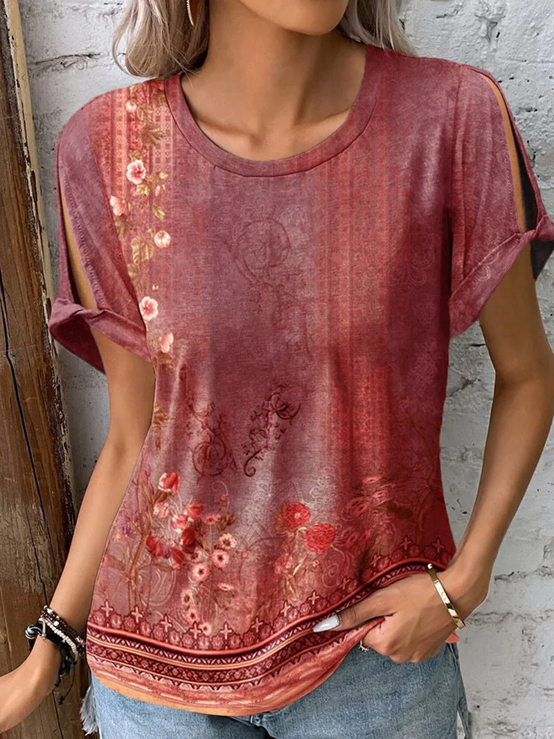 Dame floral oversized T-shirt med cut-out ermer Skjora
