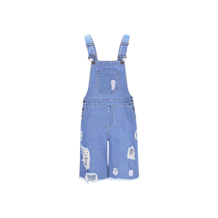 Herre denim-latzshorts i avslappet design med påsydd lommer Skjora