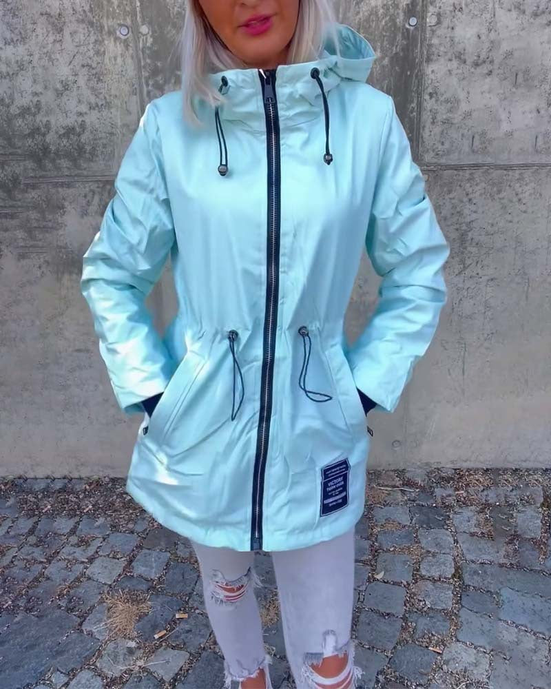 Kvinne Casual Regnjakke med Justerbar Snor Skjora