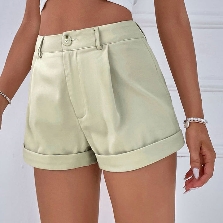 Damer elegante korte shorts med høy midje og omslått kant Skjora