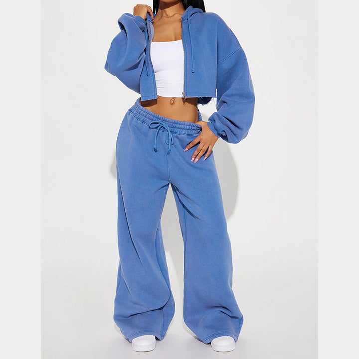 Kvinne casual cropped fleece joggedress med høy midje og løs passform Skjora