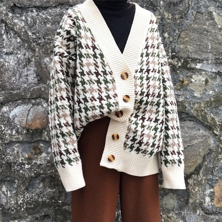 Damer Houndstooth Cardigan Skjora