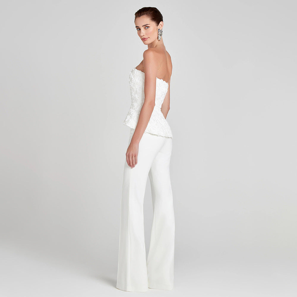 Dame Elegant Peplum-Topp med utsvingt bukse Skjora