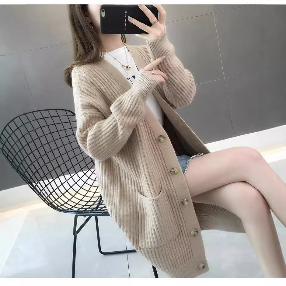 Dame cardigan med lommer og knapper Skjora