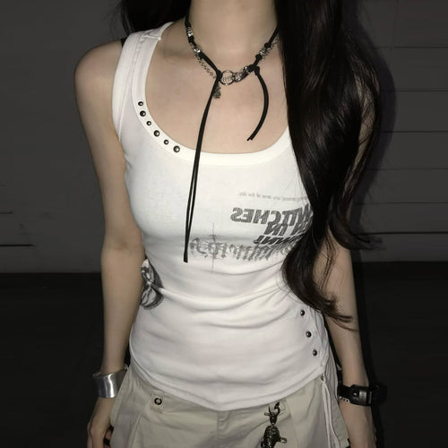 Dame Trendy Oversized Tanktop med iøynefallende grafisk trykk og volanger Skjora
