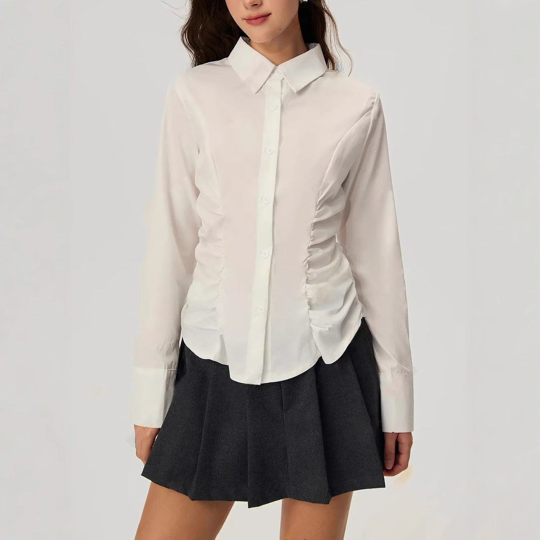 Dame elegant bluse med volangdetaljer Skjora