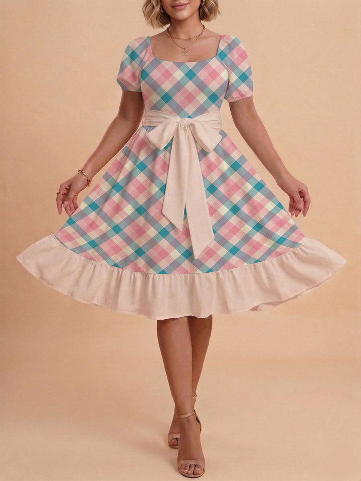 Damen Verspieltes Maxikleid mit Bärenmuster und taillierbarem Band Skjora