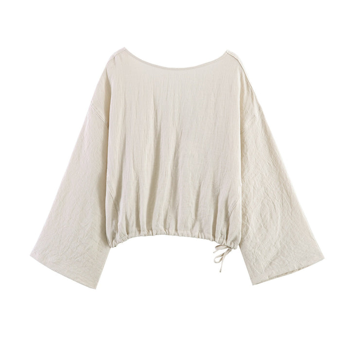 Damer casual bluse med vid V-hals og elastisk kant Skjora