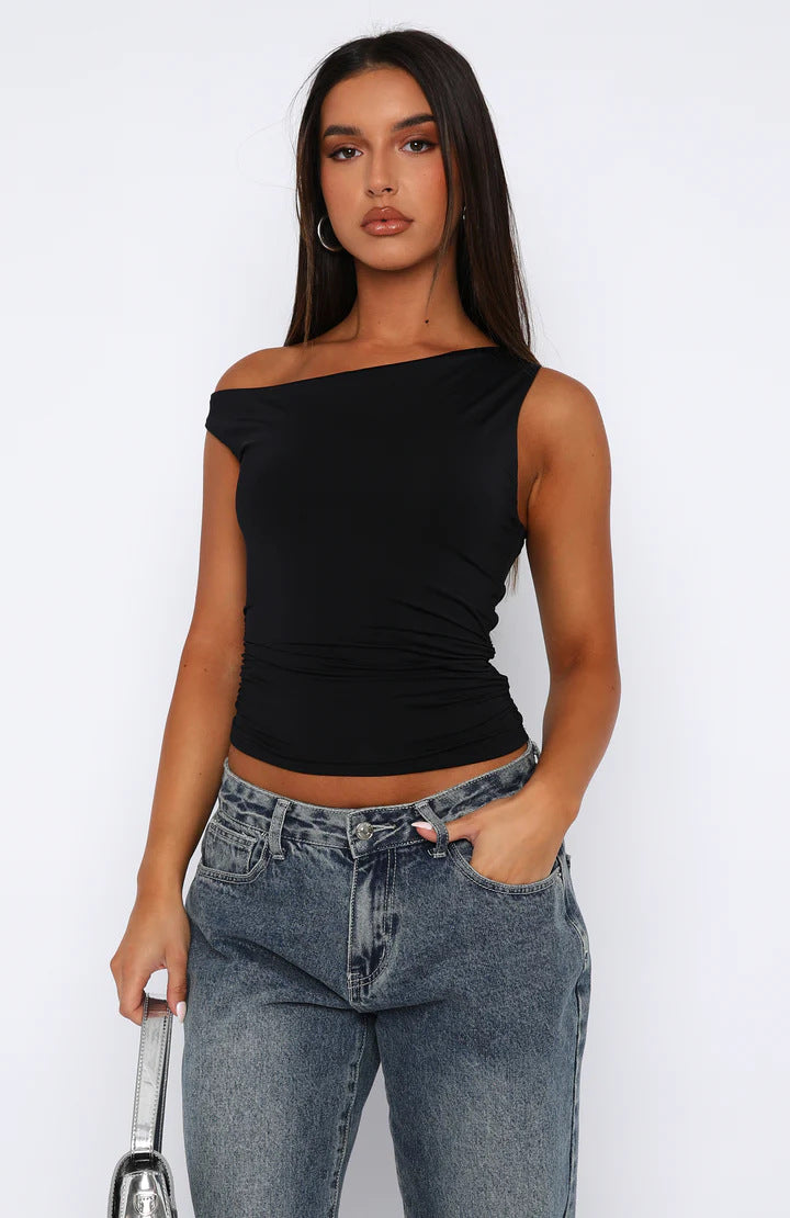 Dame Crop-Top med blomsterdesign og off-shoulder snitt Skjora