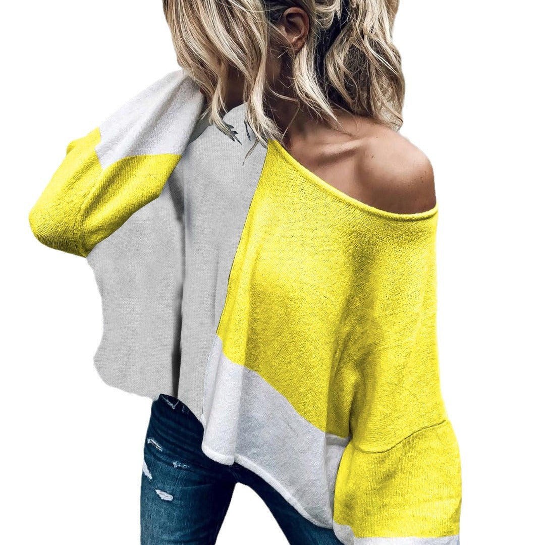 Dame trendy oversized genser med unikt snitt og kontrasterende fargeblokker Skjora