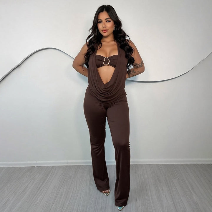 Dame Elegant jumpsuit med justerbar utringning og smart belte Skjora
