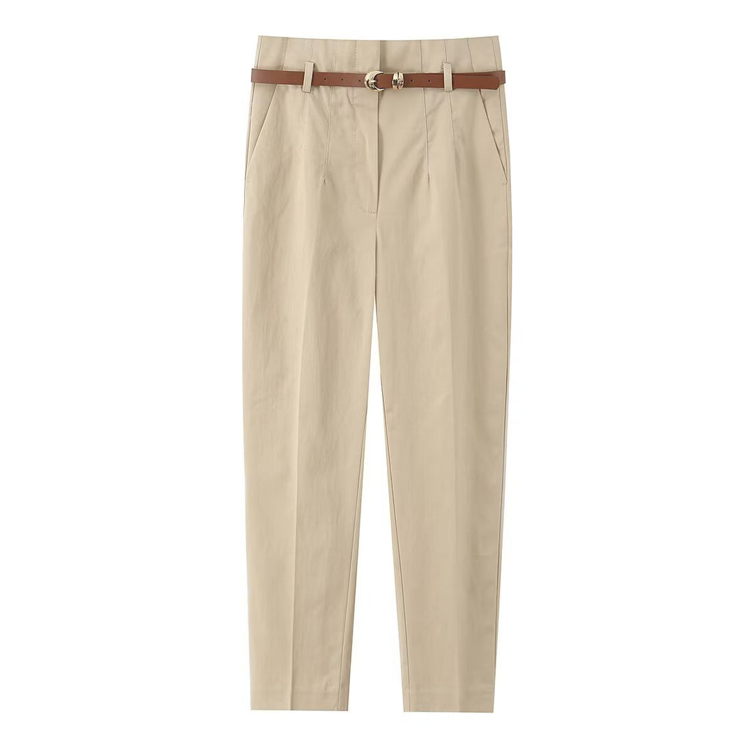 Damer elegant Chino bukser med praktiske lommer og moderiktig belte Skjora