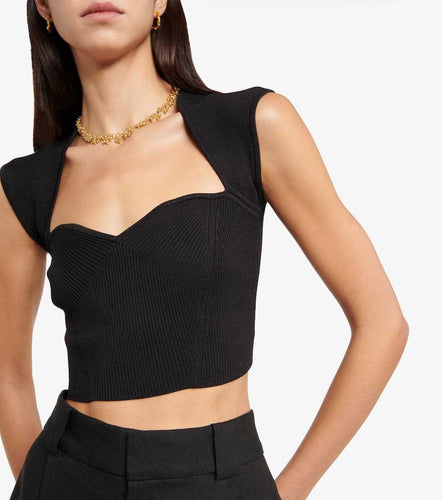 Dame Crop-Top med strukturert snitt og dyp V-hals Skjora