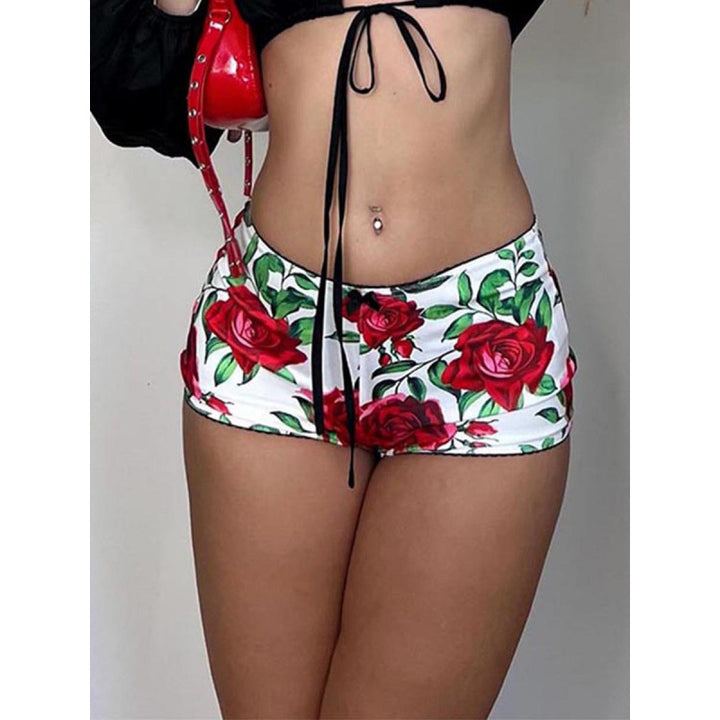Dame Push-Up Shorts med blomstermønster og elastisk linning Skjora