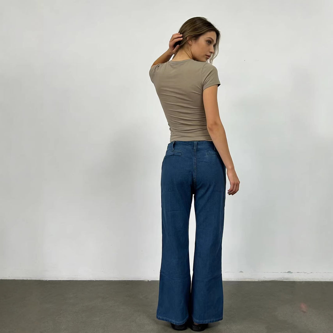 Dame Bootcut-jeans med høy midje og knappelukking Skjora