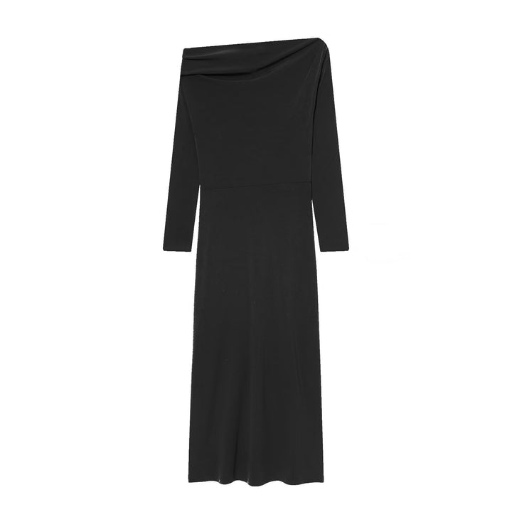 Dame elegant Maxikjole med asymmetrisk utskæring og dekorativ drapering Skjora