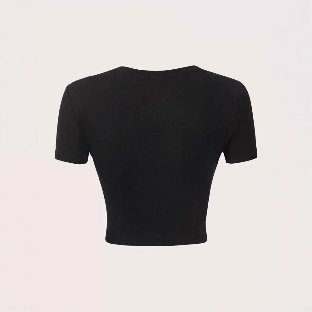 Dame Crop-Pullover med kreativt statementstrykk Skjora