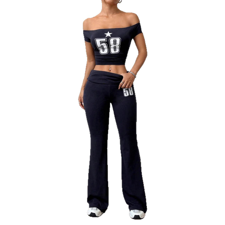 Dame Off-Shoulder Crop-Topp og vid bukse Sett Skjora