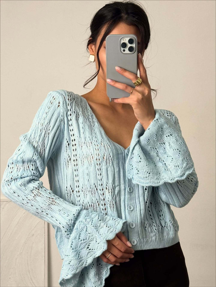 Dame cardigan med elegant blonde design og vide ermer Skjora