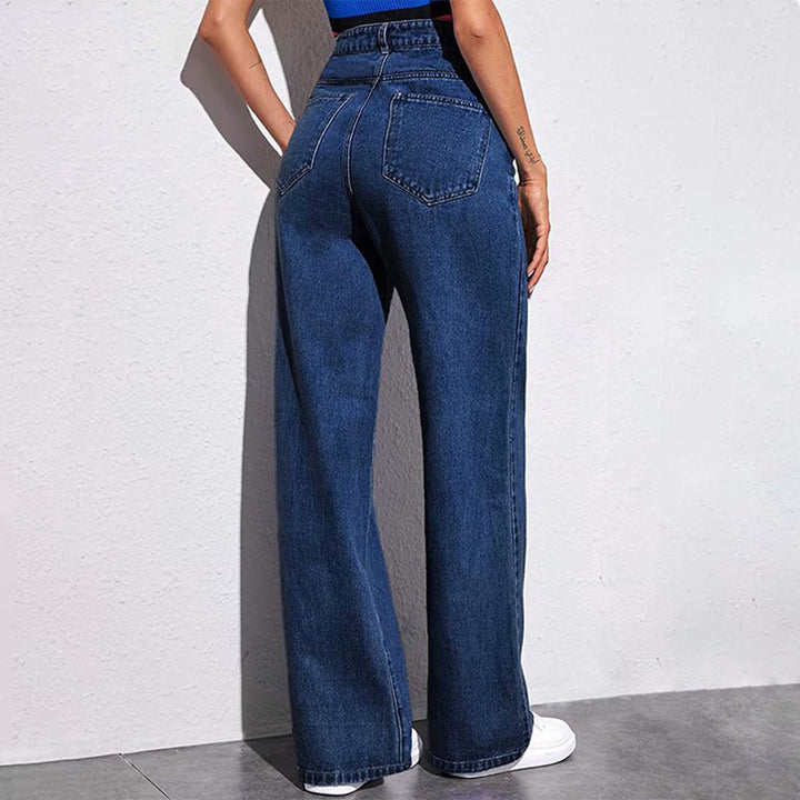 Dame Bredde Høy midje Jeans i en avslappet snitt med elegante detaljer Skjora