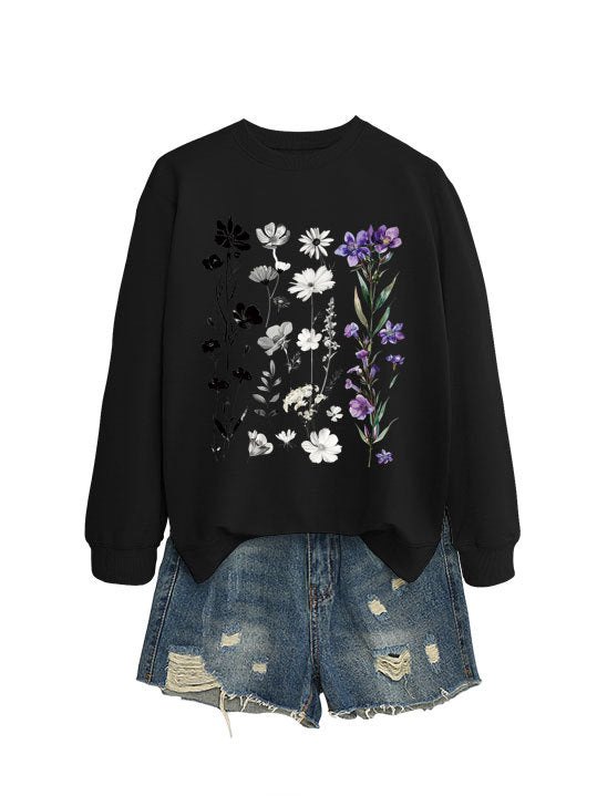 Dame sweatshirt med blomster grafisk design og myk innvendig fôr Skjora