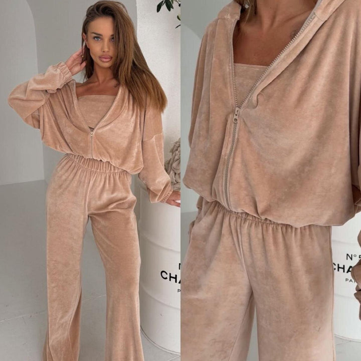 Damer Elegant Fleece Loungewear Set med Løs Topp og Komfortable Bukser Skjora