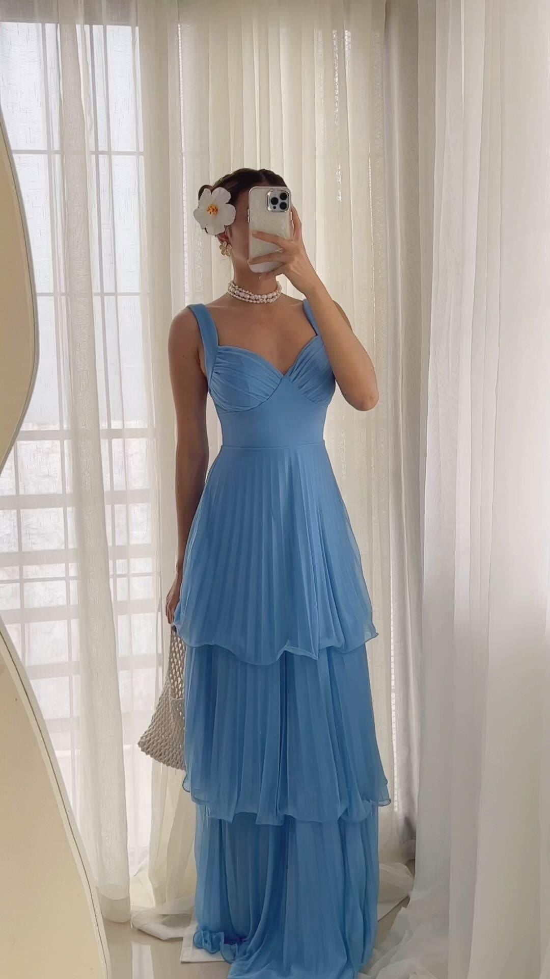 Dame Elegant Maxi Kjole med Flytende Volang Lag