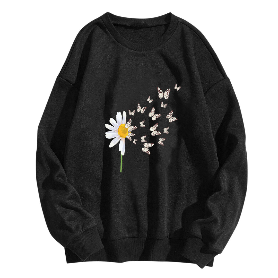 Dame sweatshirt med floral sommerfugldesign Skjora