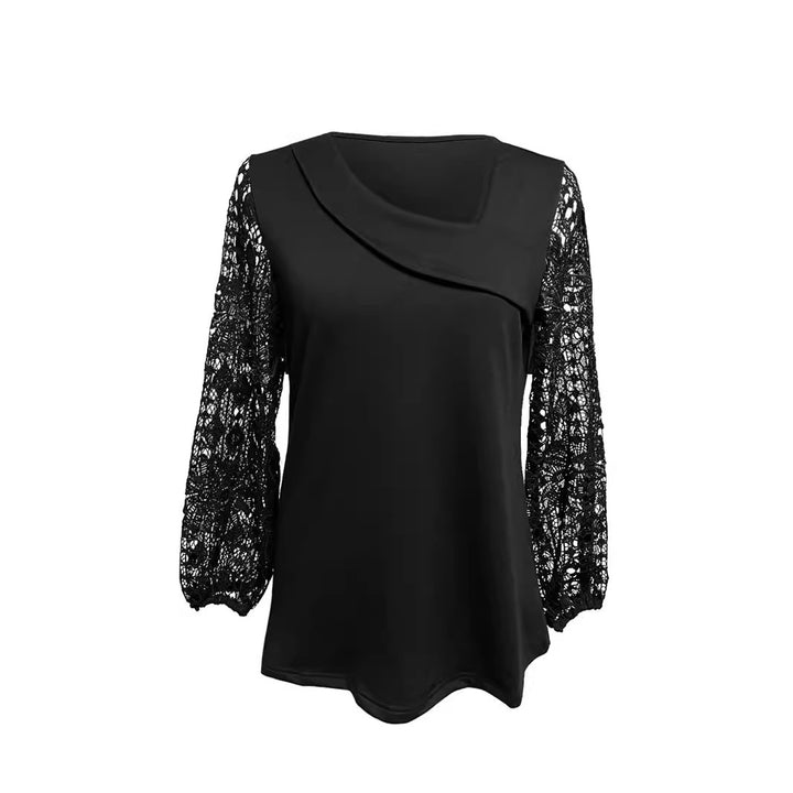 Dame designerbluse med blonder og elegant snitt Skjora