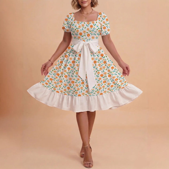 Damen Midikleid mit verspieltem Druck und tailliertem Schnitt Skjora