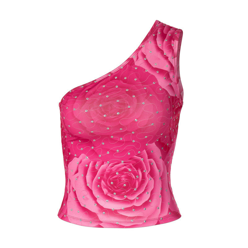Kvinnelig asymmetrisk bustier med blomsterdesign og rhinestone-detaljer Skjora