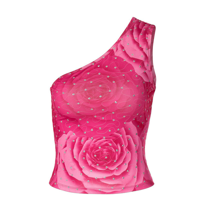 Kvinnelig asymmetrisk bustier med blomsterdesign og rhinestone-detaljer Skjora