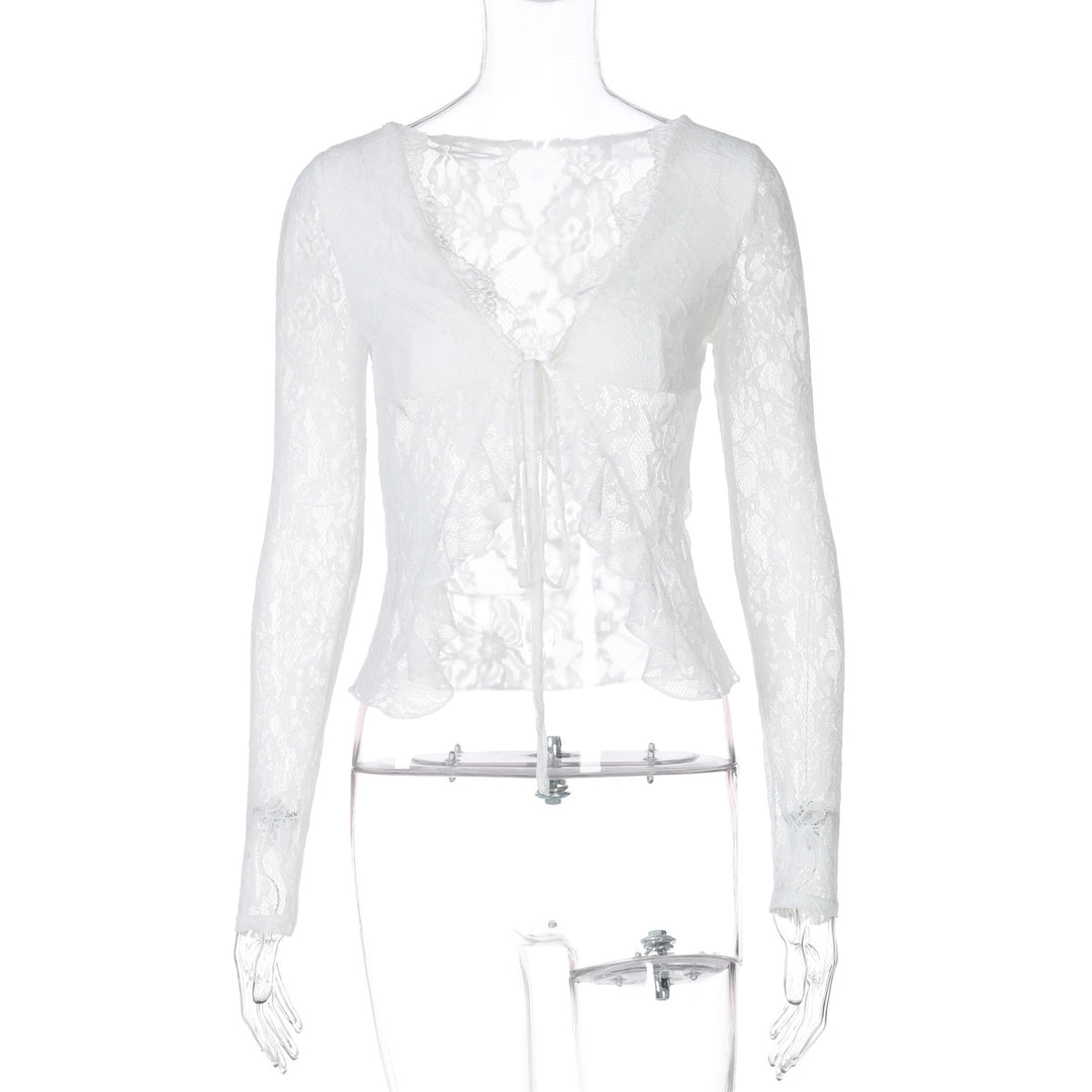 Dame spiss-cropped-bluse med sløyfebånd Skjora