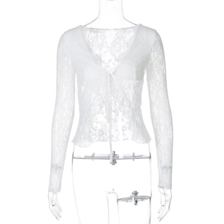 Dame spiss-cropped-bluse med sløyfebånd Skjora