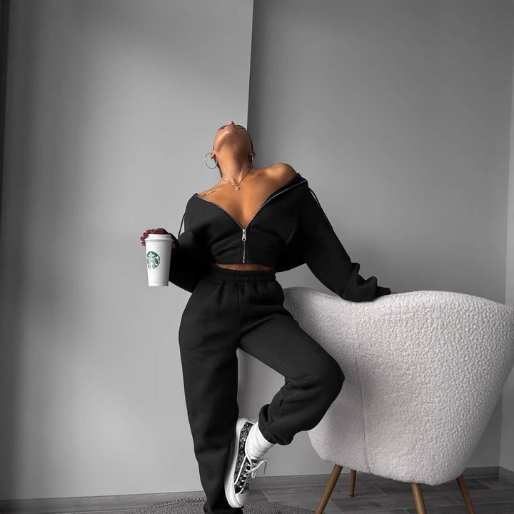 Kvinne Sporty Crop Set med Glidelås og Bred Band Skjora