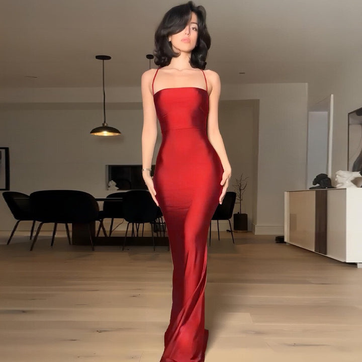 Dame elegant Bodycon maxikjole med skulderfritt design og fine stropper Skjora