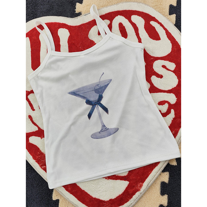 Dame tanktop med kreativ cocktail-design Skjora
