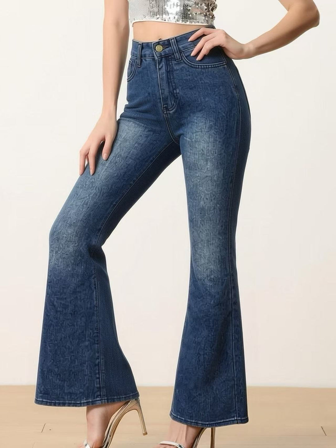 Dame Flared Jeans med høy midje og unikt strukturdesign Skjora