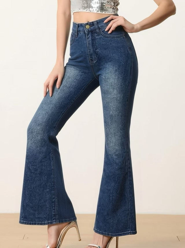 Dame Flared Jeans med høy midje og unikt strukturdesign Skjora