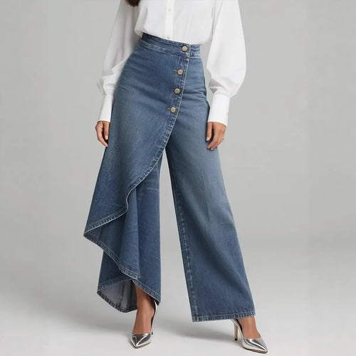 Dame Denim-skjørt med asymmetrisk snitt og knappedetaljer Skjora