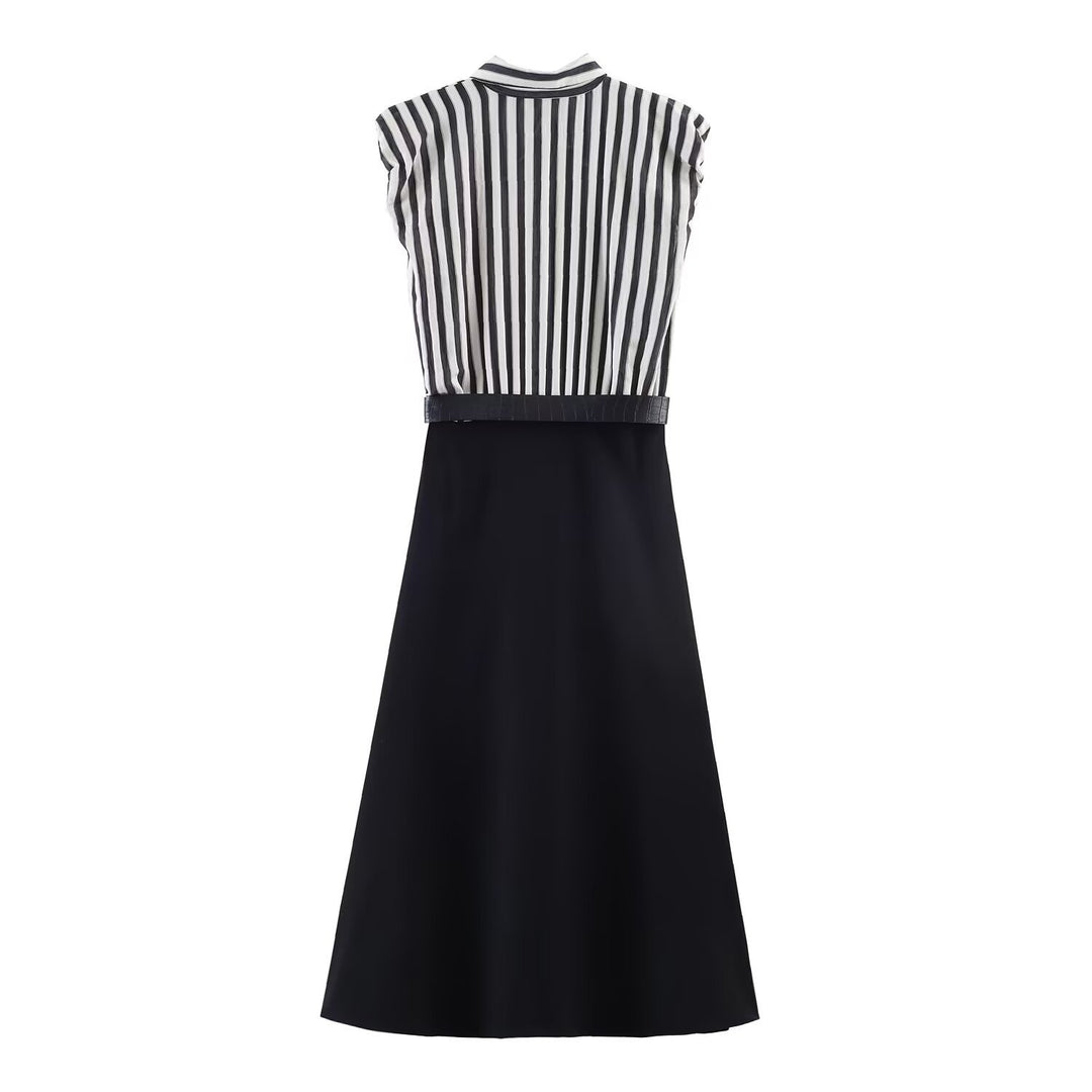 Dame jumpsuit med elegant stripemønster og dekorativt belte Skjora