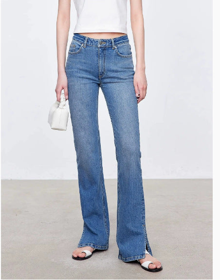 Kvinnelige bootcut jeans i vintage stil med høy midje Skjora