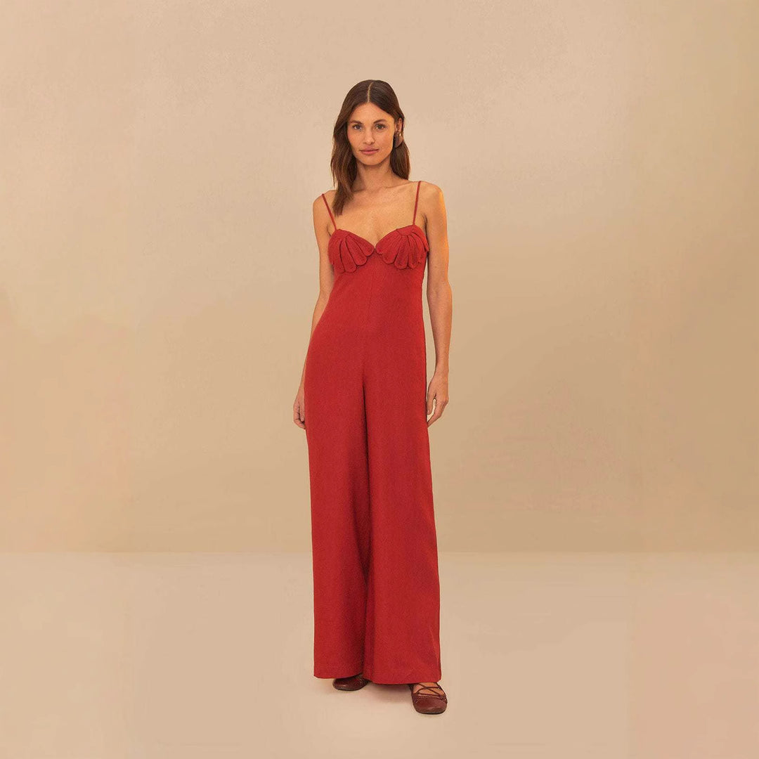 Damen Eleganter Jumpsuit mit voluminösen Rüschendetails und fließendem Schnitt Skjora