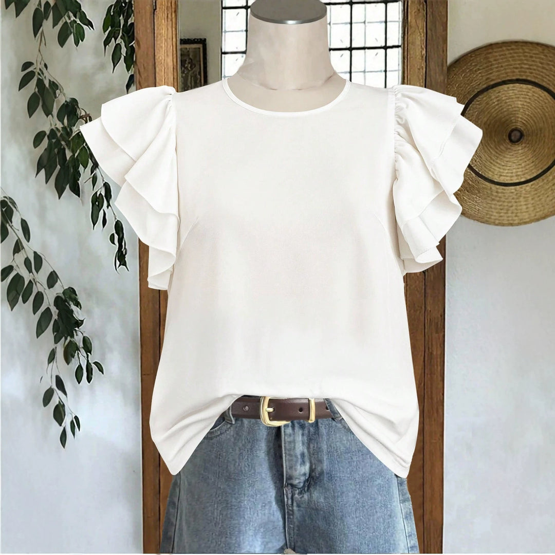 Damer Elegant Bluse med Rysjedetaljer Skjora