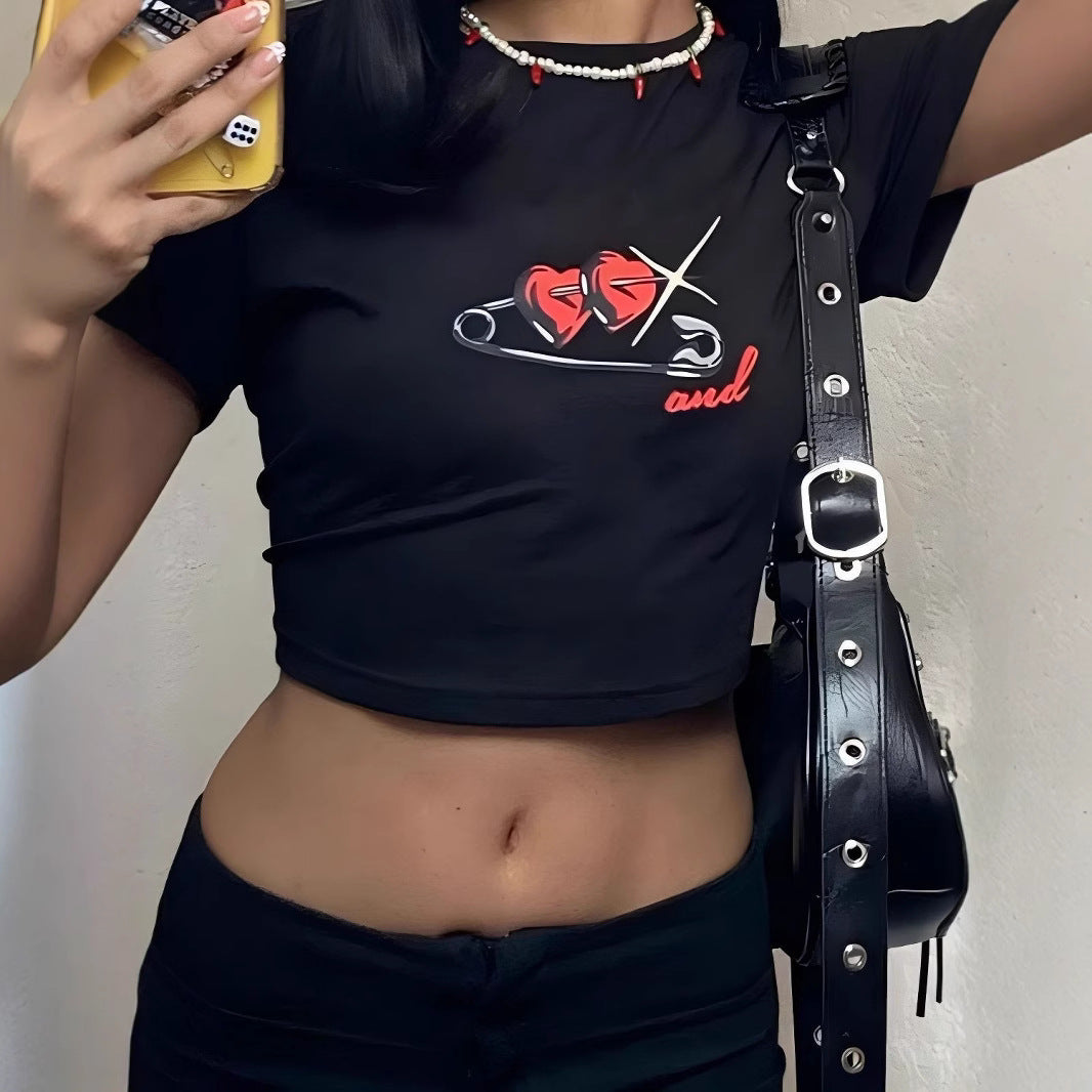 Dame Crop Top med 90-talls trykk Skjora