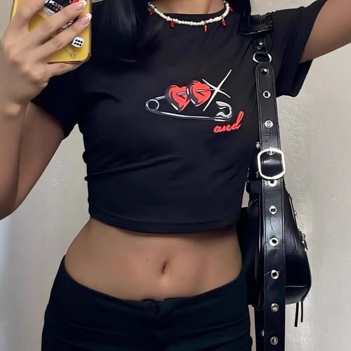 Dame Crop Top med 90-talls trykk Skjora