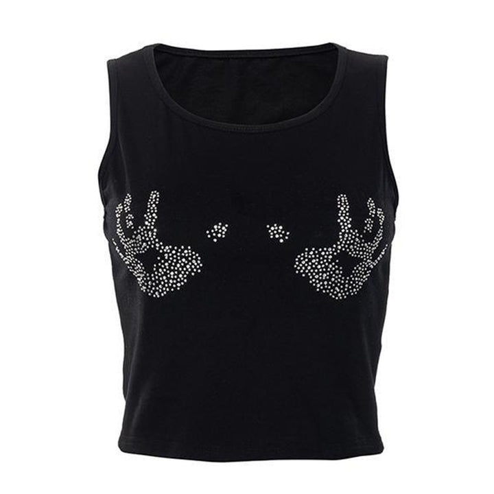 Women's Cropped Tank Top with Glitter Hand Motif Skjora